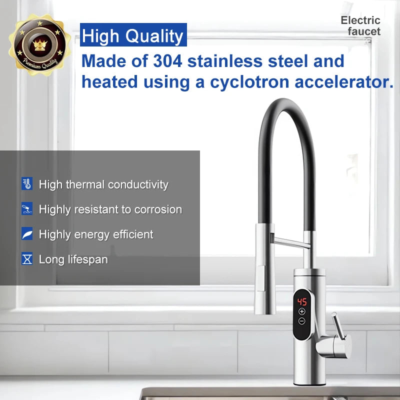 Electric Water Heater 220V Kitchen Faucet Tankless Instant Heating Water Tap Flowing Heated Mixer Digital Display For Under Sink