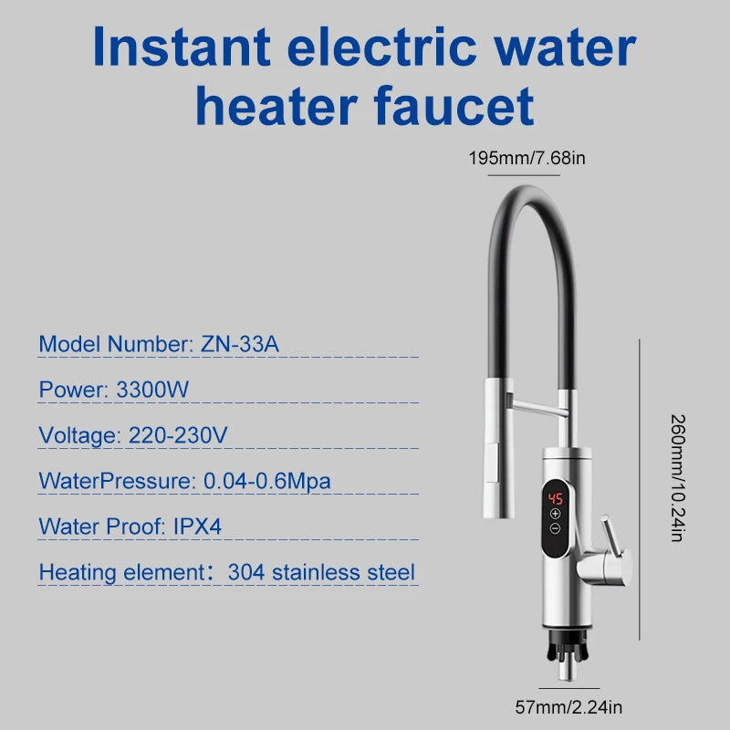 Electric Water Heater 220V Kitchen Faucet Tankless Instant Heating Water Tap Flowing Heated Mixer Digital Display For Under Sink
